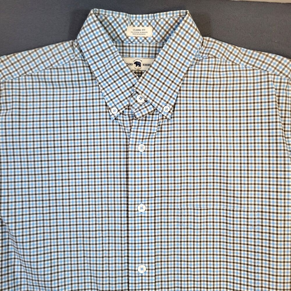 Onward Reserve Shirt Mens M Micro Check Plaid Blue Green Button Down Coastal